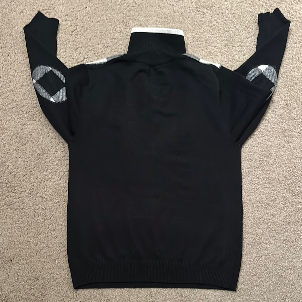 Stacy Adams Mens 1/4 Zip Mock Neck Pullover Sweater Black Gray Checkered Size L - Picture 2 of 6